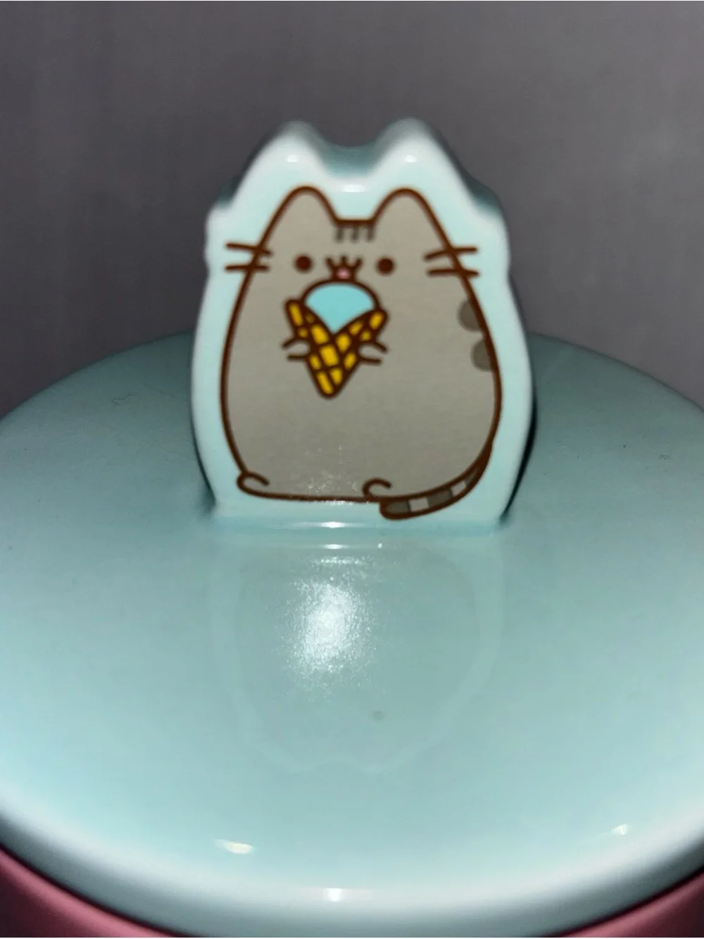 Pusheen Pink Canister with Mint Lid - Dessert Cat Treat Jar 7.5” tall 24 oz